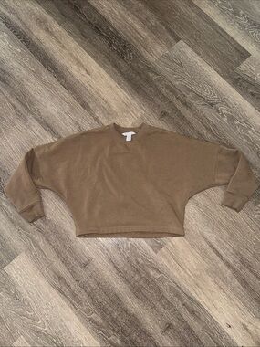 Athleta Cropped Crewneck Sweatshirt Brown XXS/XS Boxy Neutral Gym Athleisure